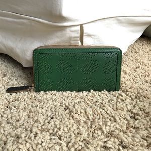 Green Leather Wallet (Orla Kiely) - LIKE NEW